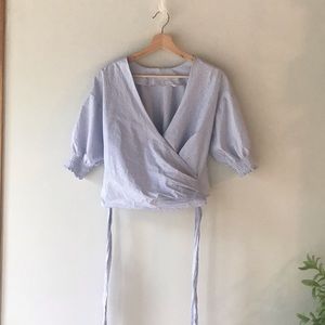 Tie-up striped blouse